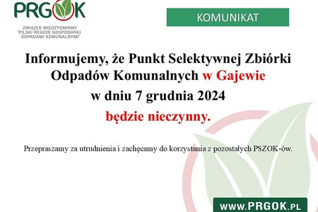 PSZOK Gajewo - komunikat