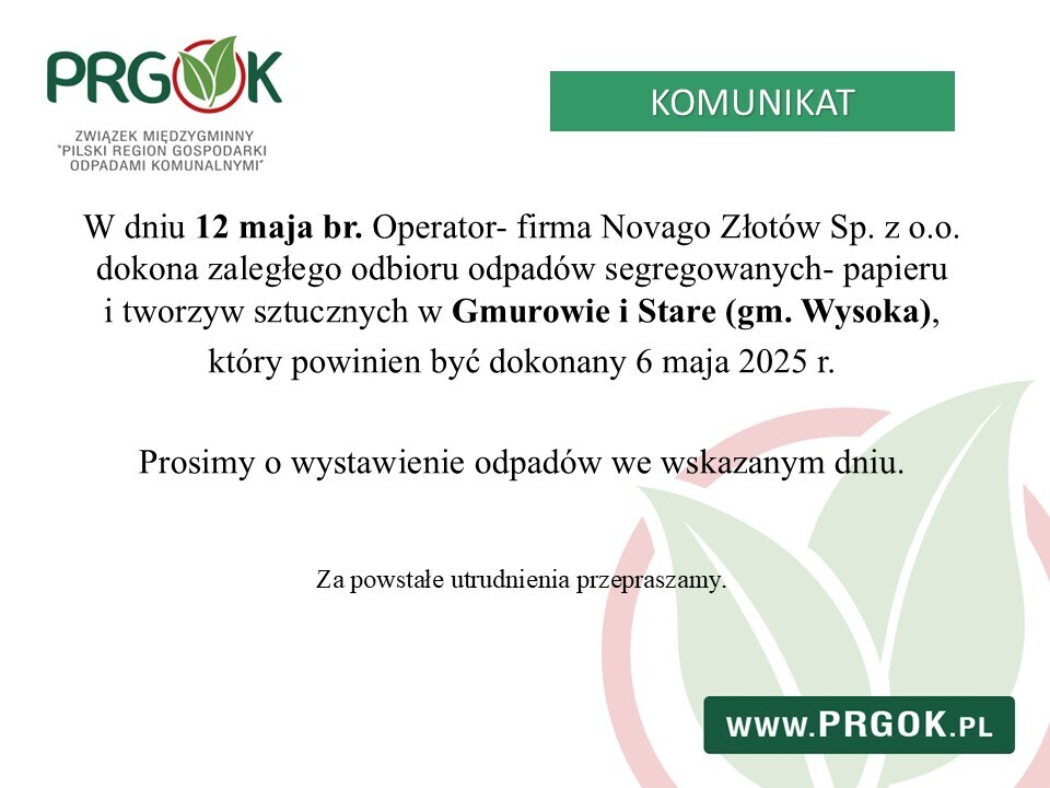 gm. Wysoka - odbiory odpadów