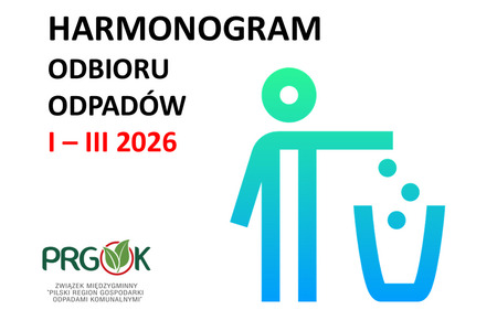 UWAGA MIESZKAŃCY  Harmonogramy odbioru odpadów na okres styczeń - marzec 2026 r. są   już dostępne. 